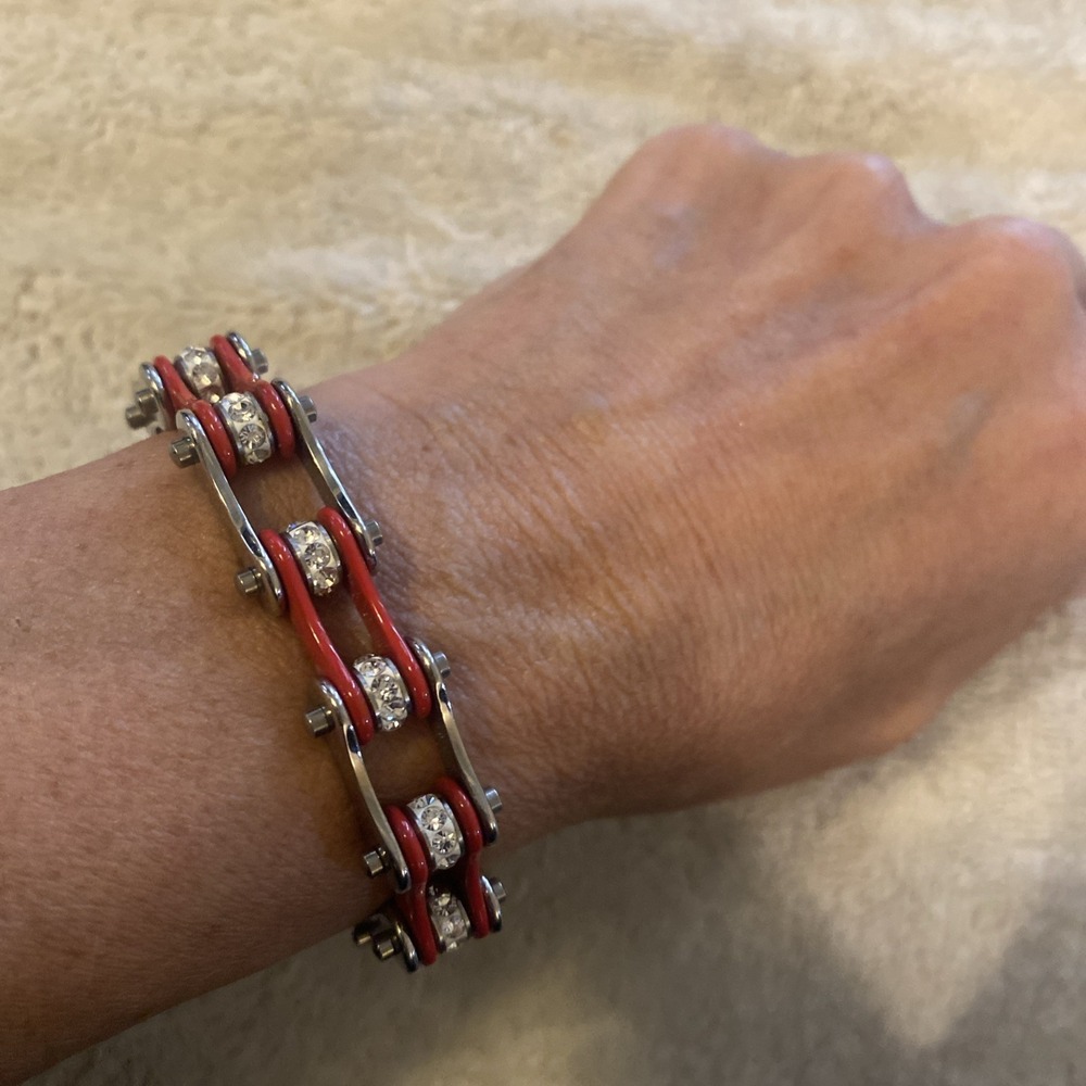 Ladies Stainless Steel And Rhinestone Motorcycle‎ Chain Bracelet by ATC LLC